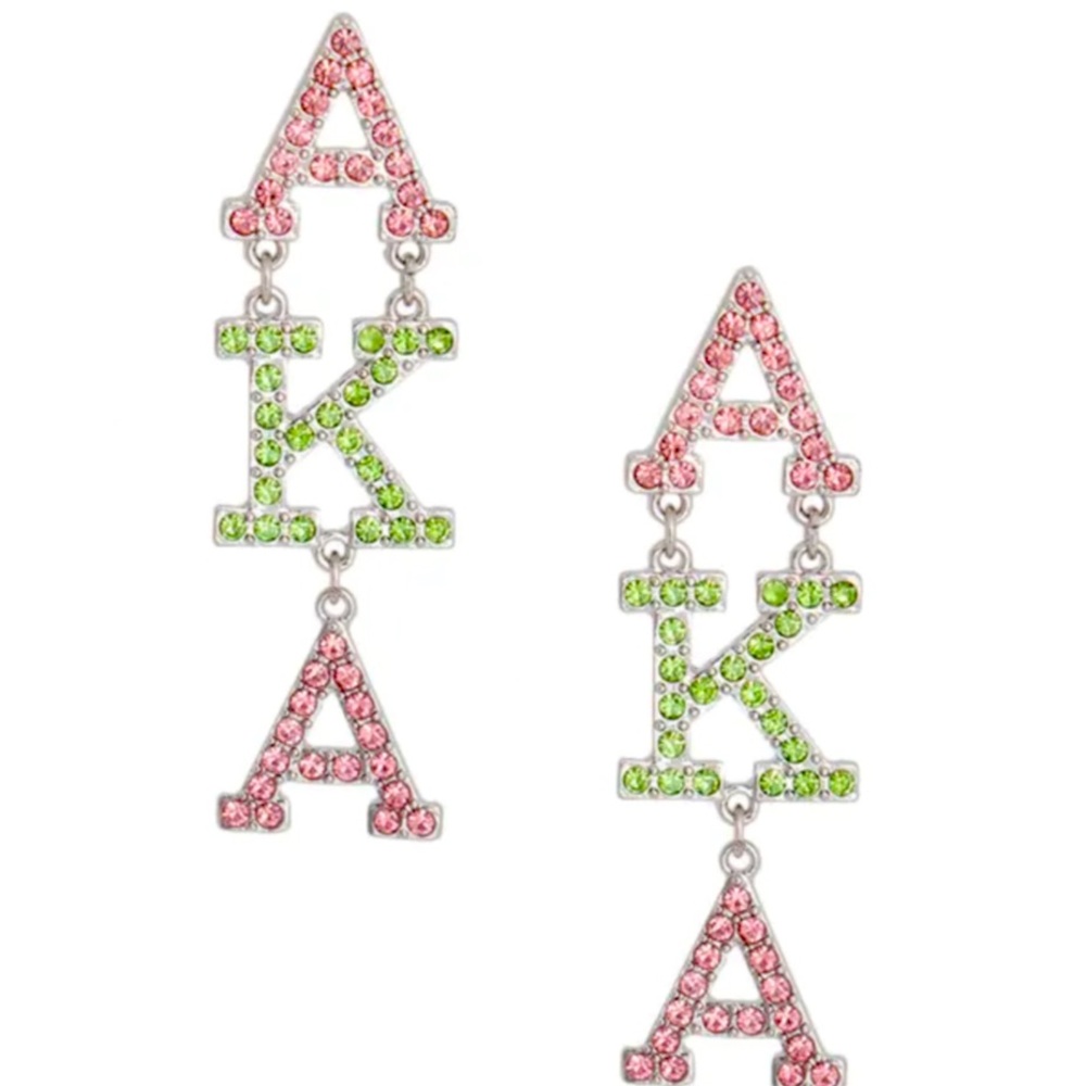 Pink and Green Crystal Letter Earrings